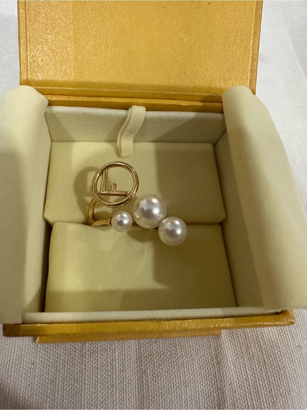 Fendi Gold Pearl-Cluster Logo Ring